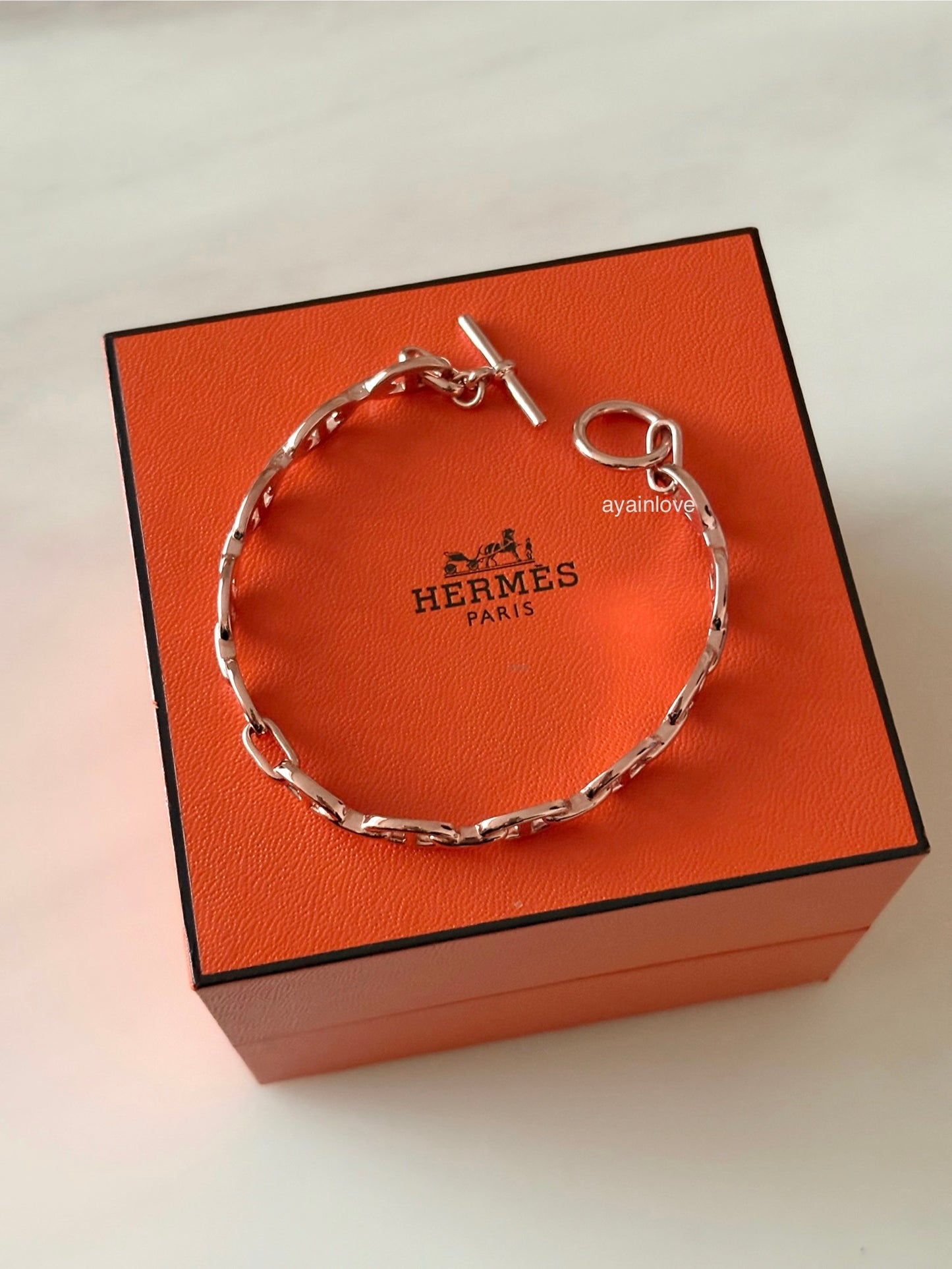 HERMES Enchaine Chaine d’ Ancre 18KT Rose Gold Bracelet PM Toggle Clasp Size ST