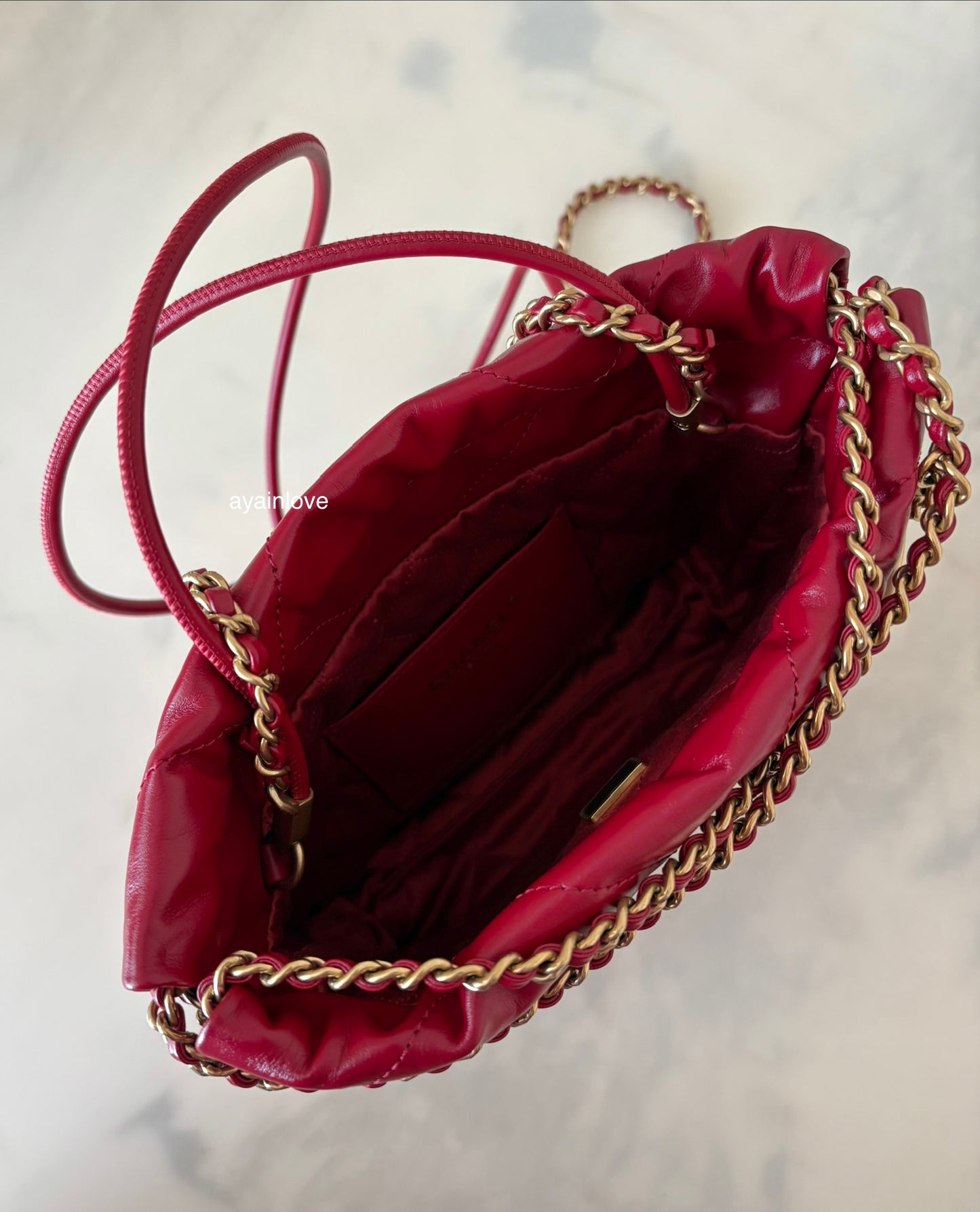CHANEL Mini 22 Red Shiny Calf Skin Bag Gold Hardware