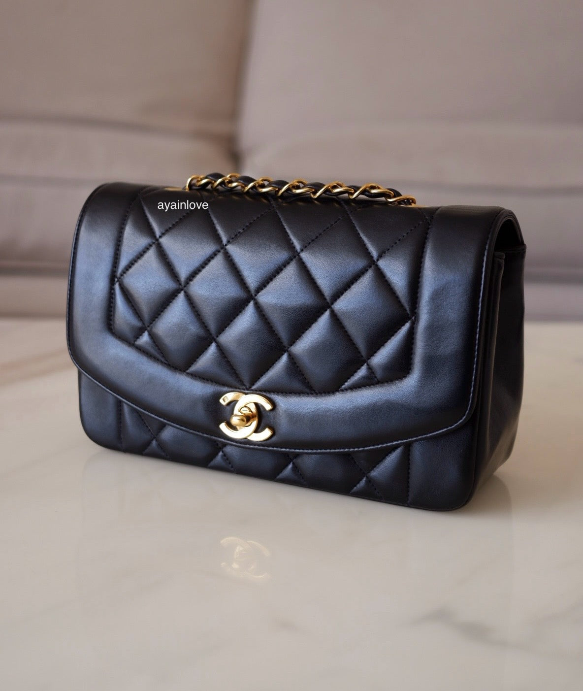 CHANEL Vintage Black Quilted Lambskin Small Diana Flap Bag 24KT Gold Plated Hardware Series 3
