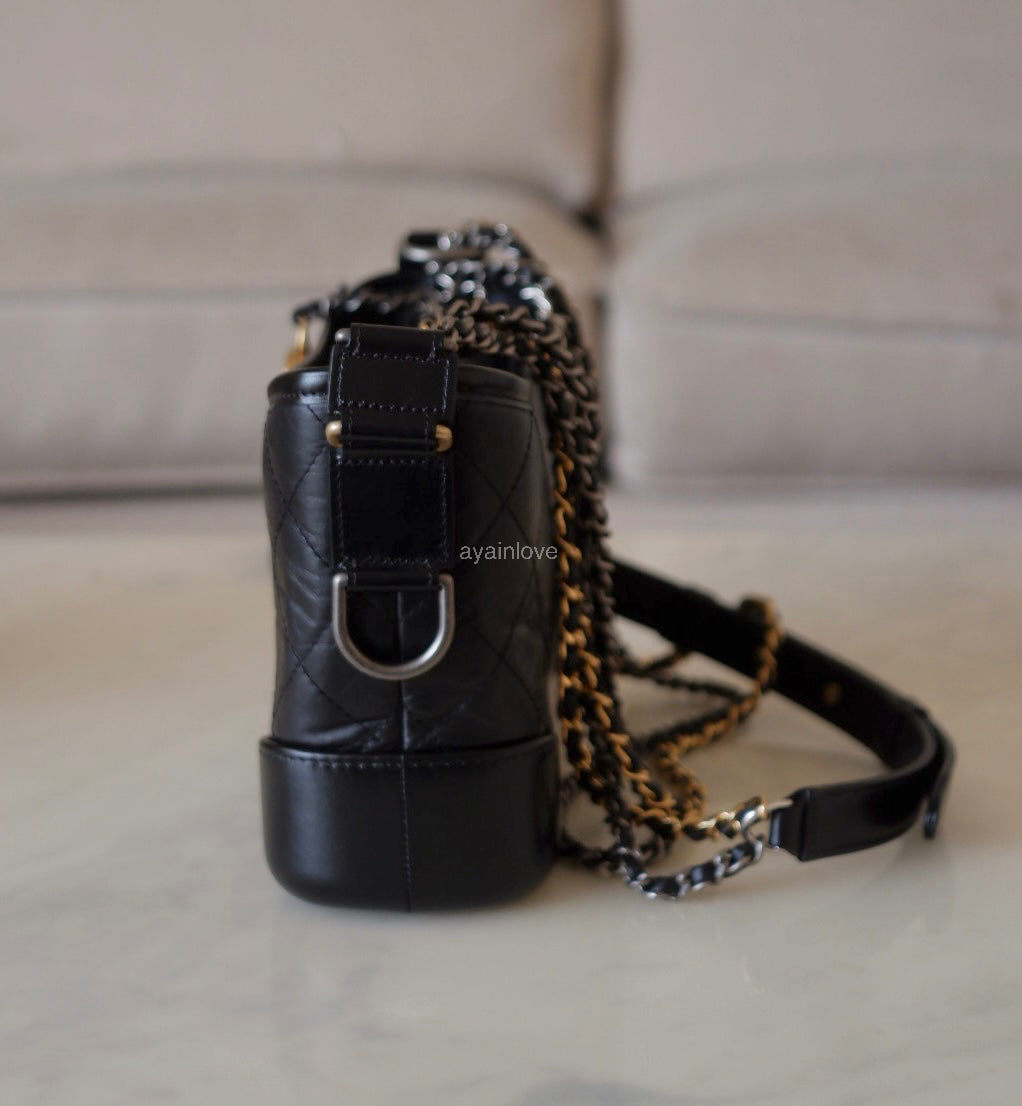 CHANEL Black Calf Skin Small Gabby Gabrielle Bag Mixed Hardware