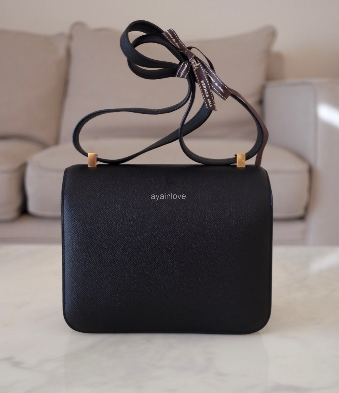 HERMES Constance 24 Noir Black Epsom Rose Gold Hardware D Stamp