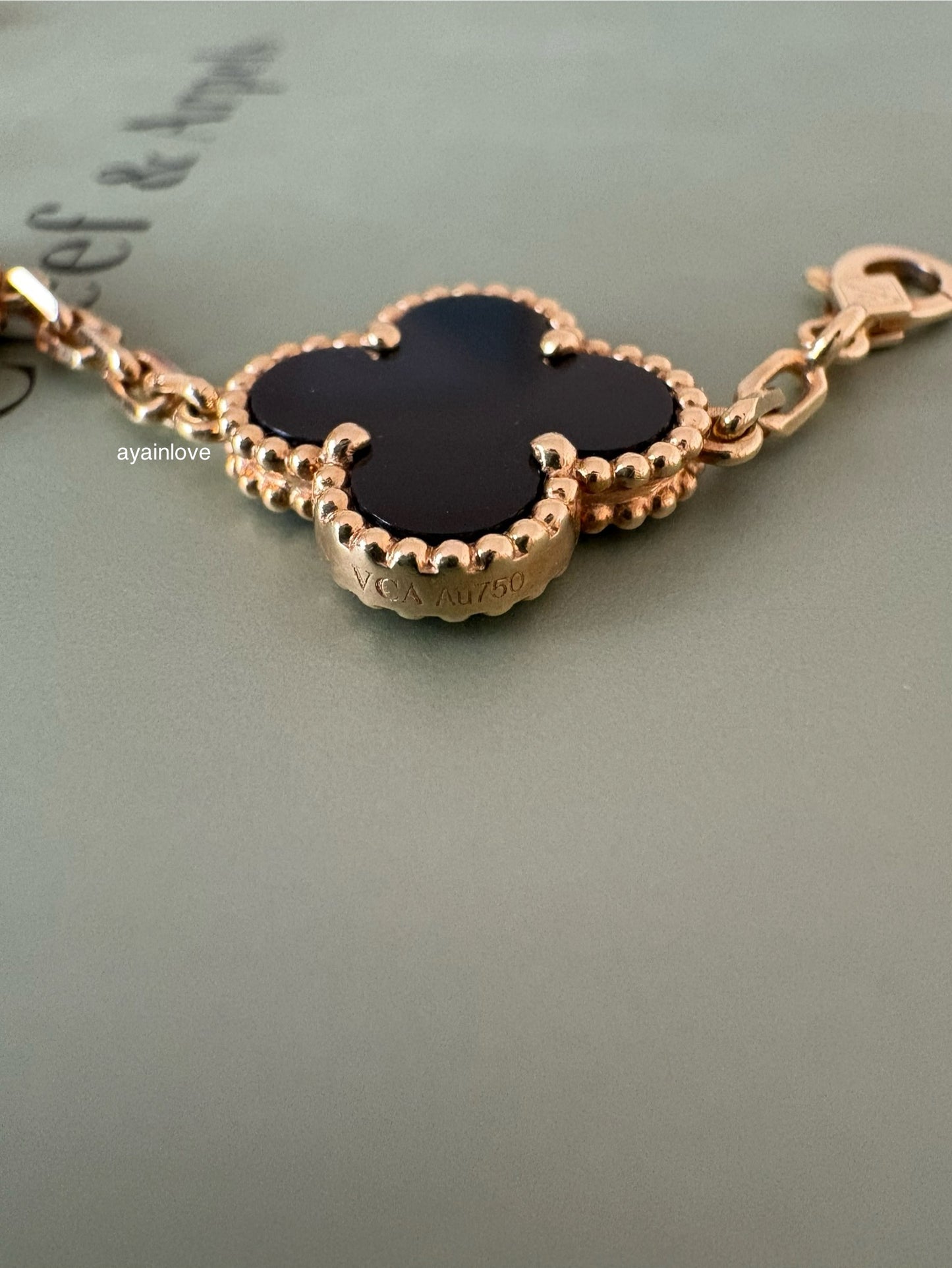 Van Cleef Arpels VCA 5 Motifs Bracelet Onyx 18KT Yellow Gold Vintage Alhambra