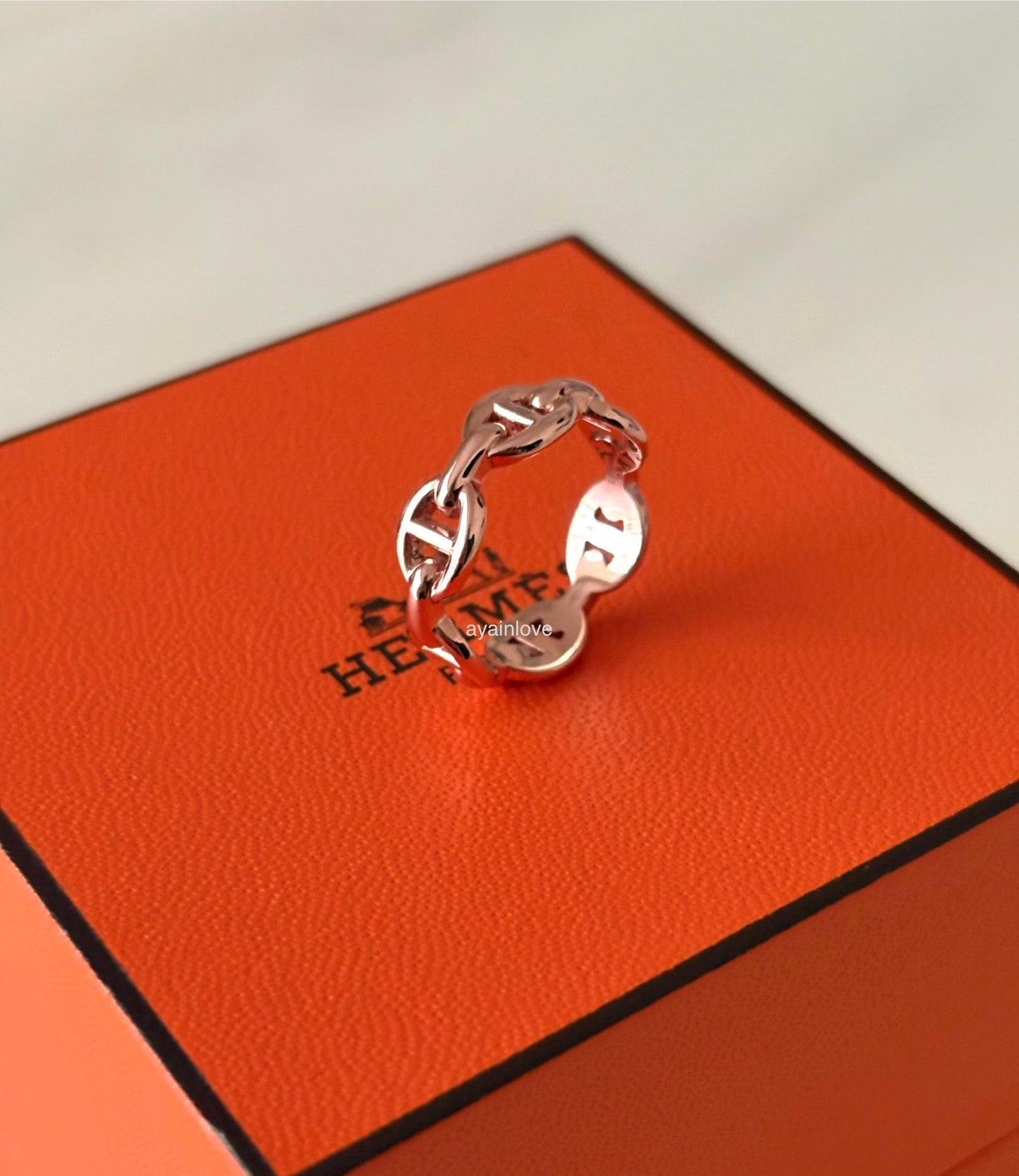 HERMES Enchaine Chaine d’ Ancre 18KT Rose Gold Small Ring Size 50