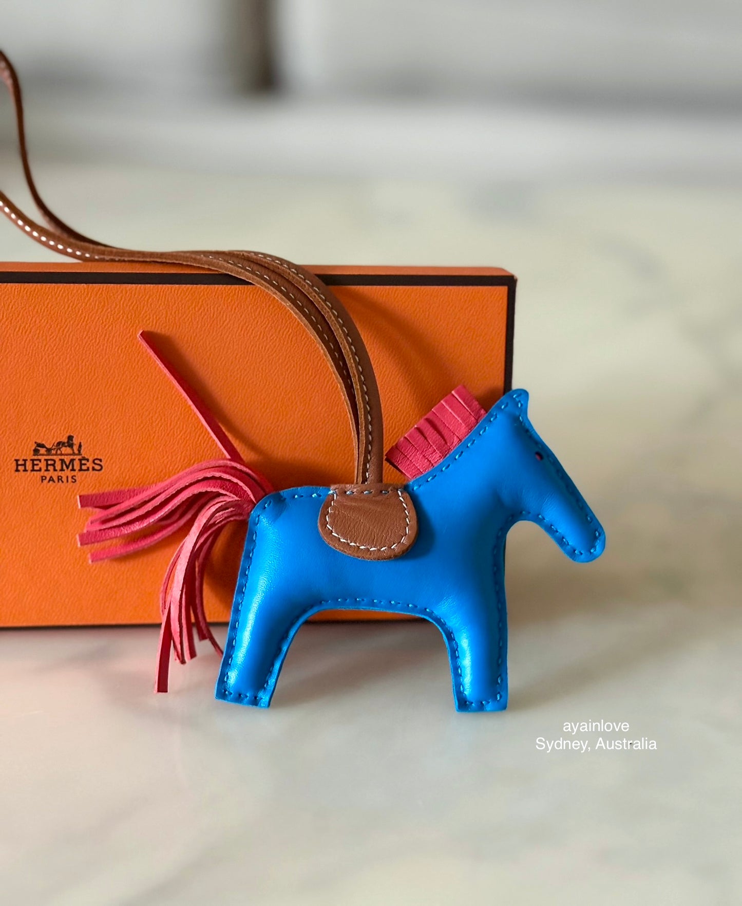 HERMES Rodeo PM Tricolour Blue Zanzibar/Rose Texas/Gold Bag Charm