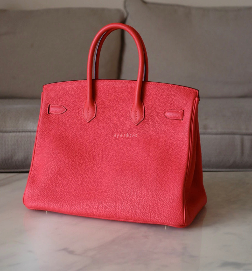 HERMES Birkin 35 Togo Rouge Pivoine Gold Hardware R Stamp