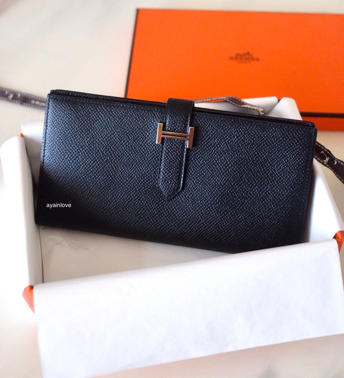 HERMES Bearn Wallet Epsom Black Noir Palladium Hardware C Stamp