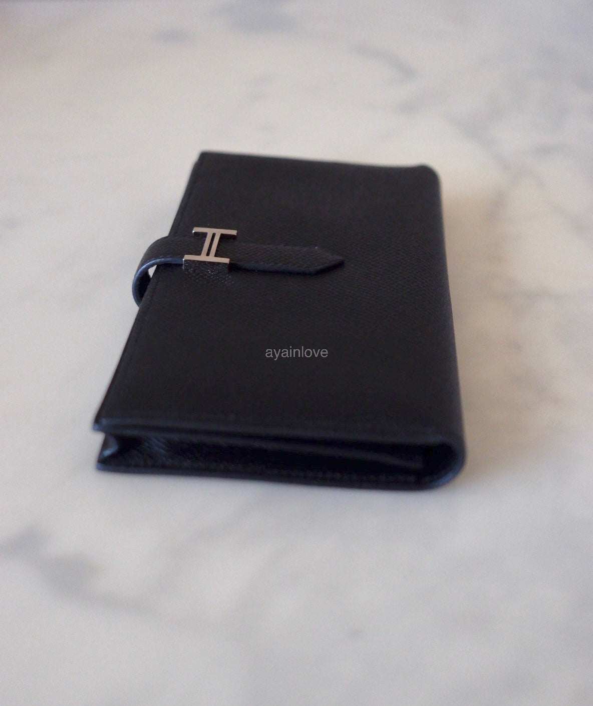 HERMES Bearn Wallet Epsom Black Noir Palladium Hardware C Stamp