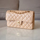 CHANEL Beige Clair Caviar Small Classic Flap Bag Gold Hardware