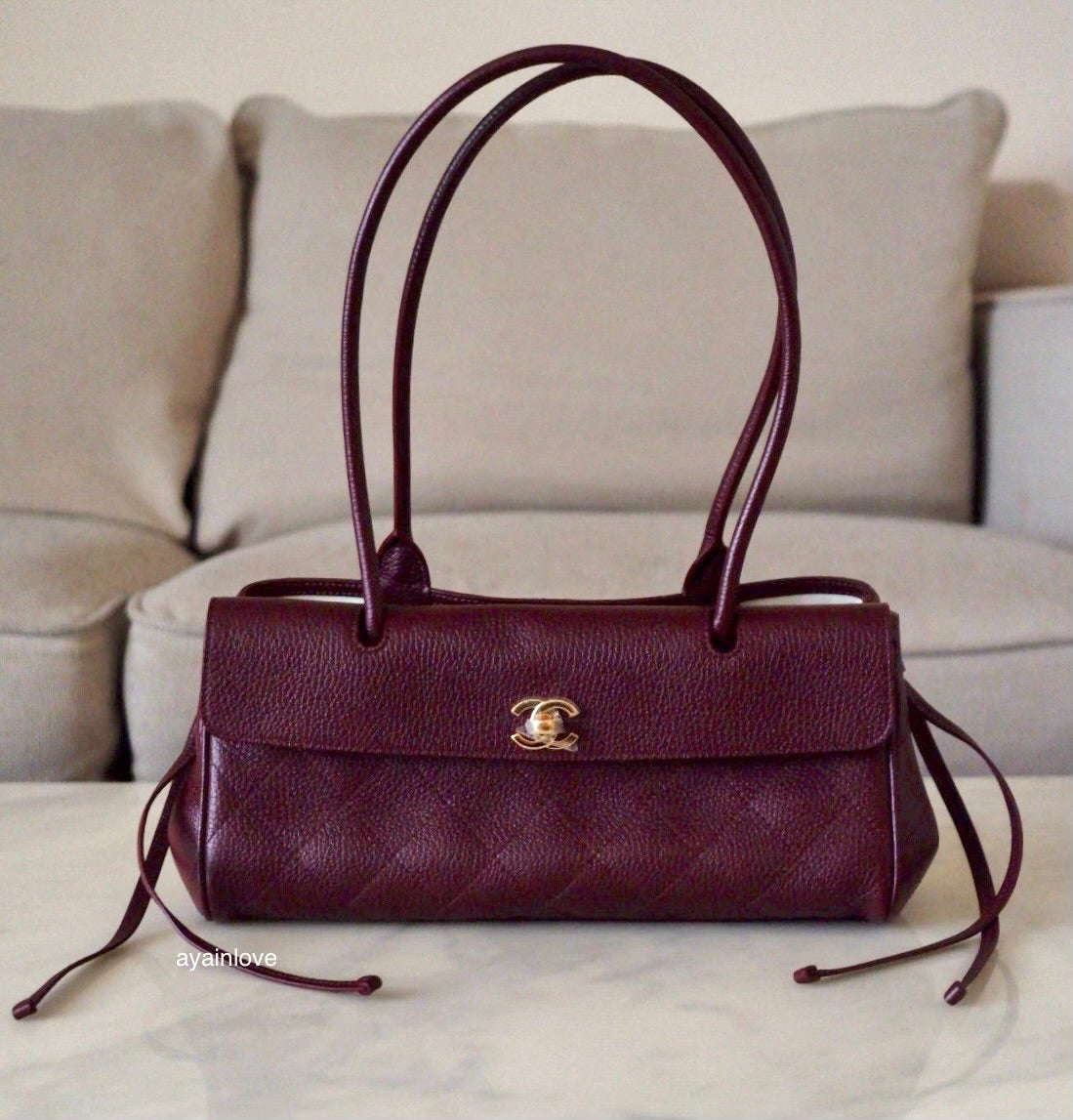 CHANEL 26S Burgundy Caviar Small Tote Urban Essential Bag Gold Hardware