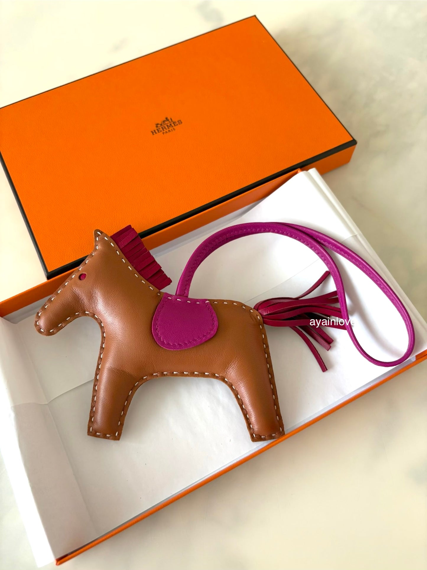 HERMES Rodeo MM Tricolour Gold/Rubies/Rose Pourpre Bag Charm