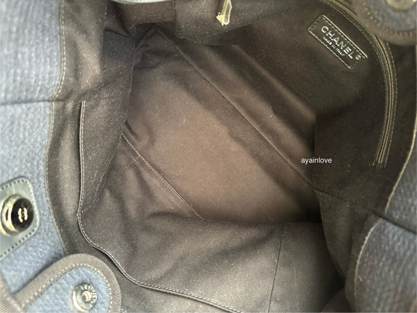 CHANEL Midnight Navy Blue Canvas Small Medium Deauville Microchipped Tote Bag Silver Hardware