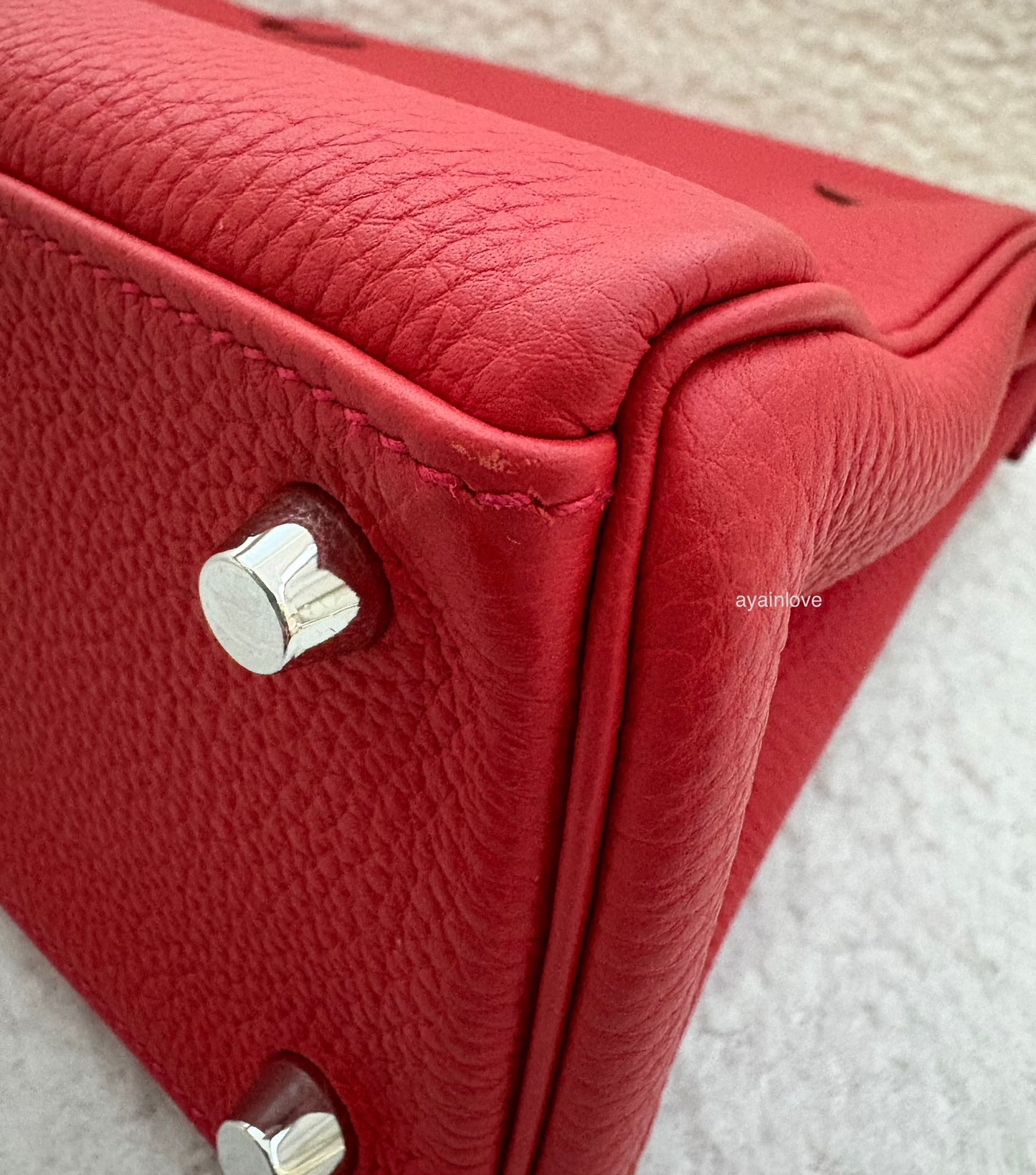 HERMES Kelly 25 Geranium Togo Retourne Palladium Hardware X Stamp