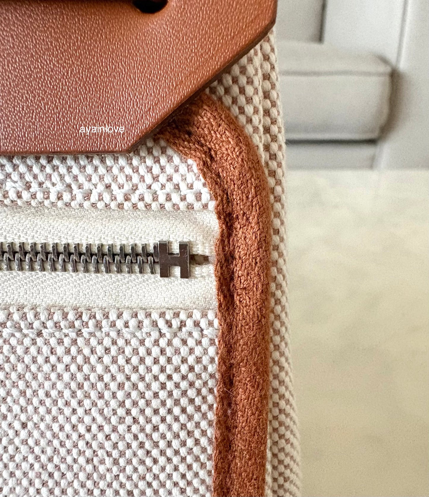 HERMES Herbag Mini Zip 20 Vache Hunter Ecru Beige/Fauve Palladium Hardware W Stamp