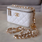 CHANEL Iridescent White Caviar Rectangular Vanity on Adjustable Chain Strap Oversized CC Gold Hardware