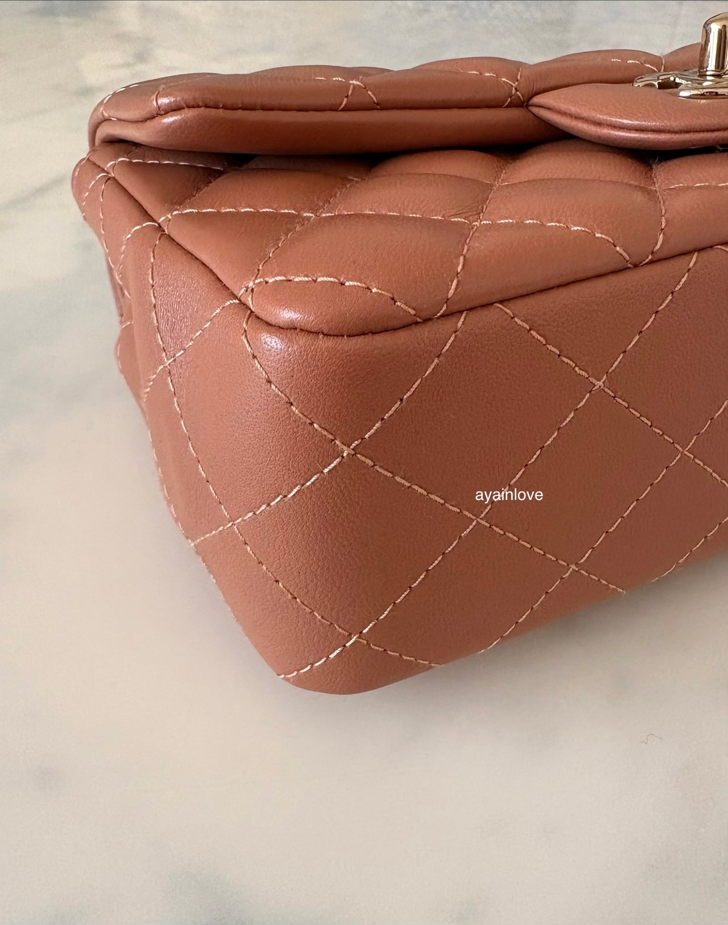 CHANEL 22S Caramel Brown Lamb Skin Rectangular Mini Light Gold Hardware