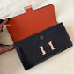 HERMES Constance Blue Marine Shiny Alligator Bicolor Verso Cuivre Long Wallet To Go Rose Gold Hardware