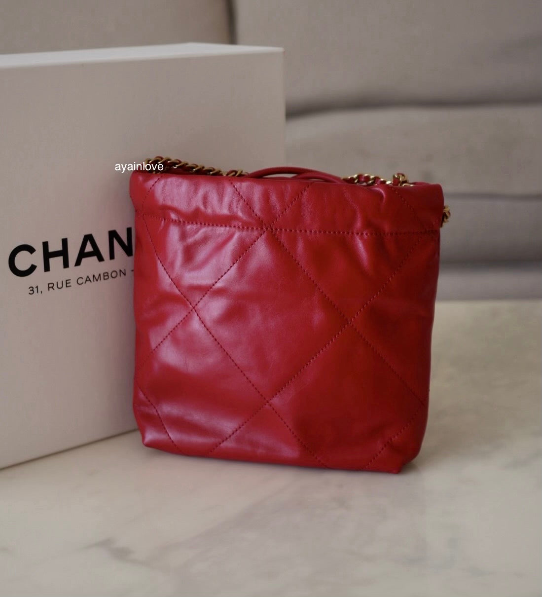 CHANEL Mini 22 Red Shiny Calf Skin Bag Gold Hardware