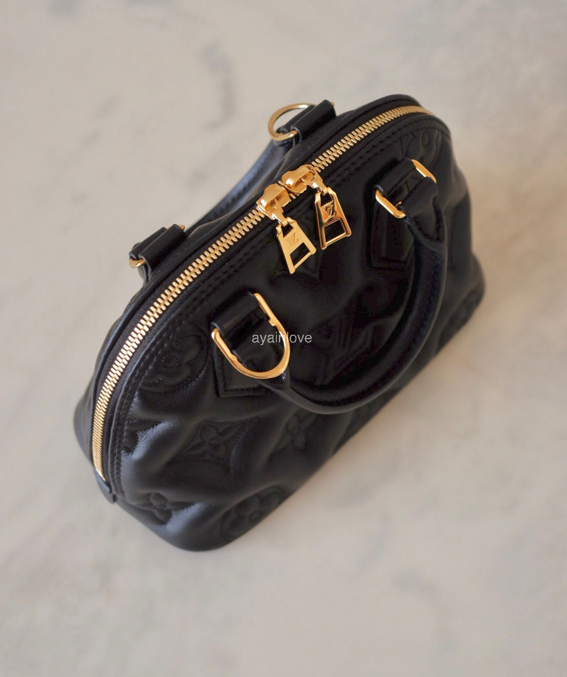 LOUIS VUITTON LV Alma BB Black Calfskin Bubblegram Bag Gold Hardware