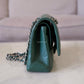 CHANEL Dark Green Lambskin Medium/Large Classic Flap Silver Hardware