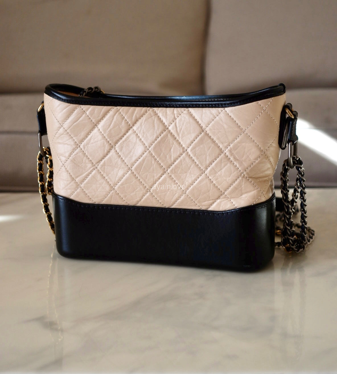 CHANEL Beige Black Calf Skin Medium Gabby Gabrielle Bag Mixed Hardware