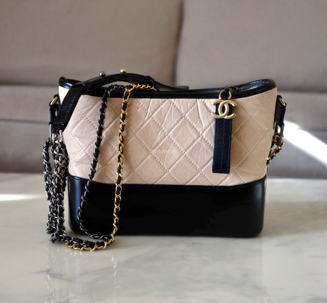 CHANEL Beige Black Calf Skin Medium Gabby Gabrielle Bag Mixed Hardware
