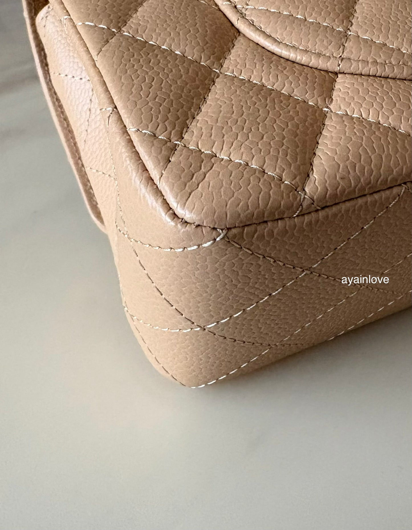 CHANEL Beige Clair Caviar Small Classic Flap Bag Gold Hardware