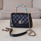 CHANEL Black Goatskin Coco Rainbow Handle Extra Mini 19cm Bag Light Gold Hardware