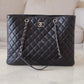 CHANEL Black Quilted Calfskin Tote Bag Classic CC Lock Silver Hardware