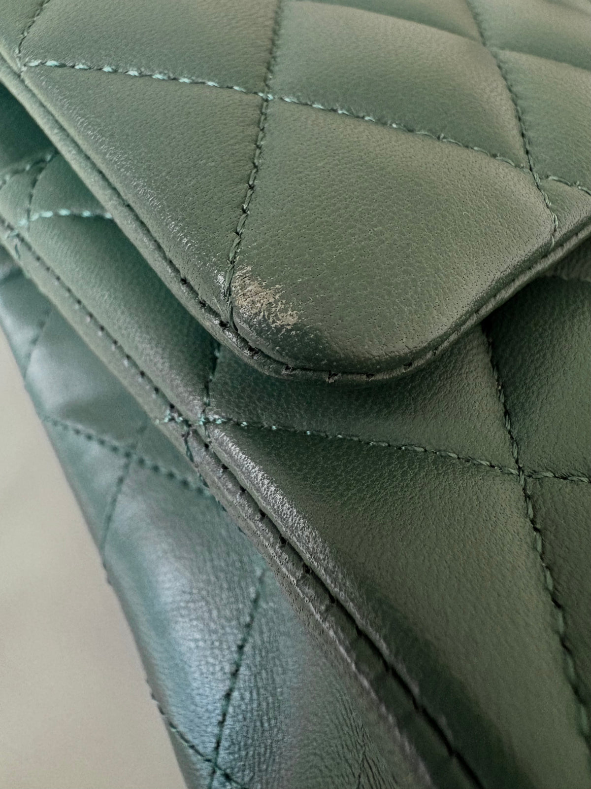 CHANEL Dark Green Lambskin Medium/Large Classic Flap Silver Hardware