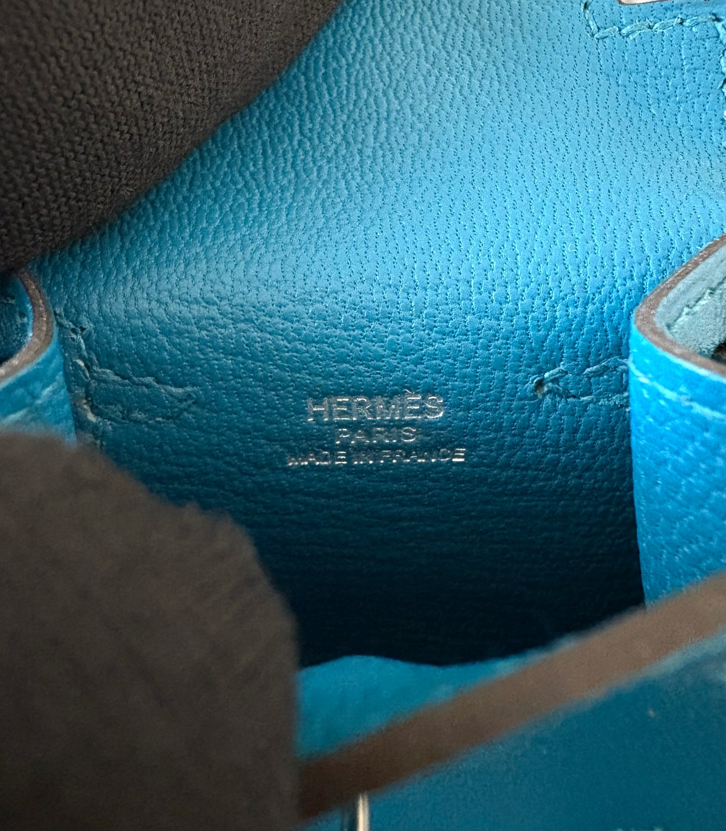 HERMES Kelly Doll Dole Tadelakt Bleu Izmir Bag Charm Palladium Hardware Z Stamp