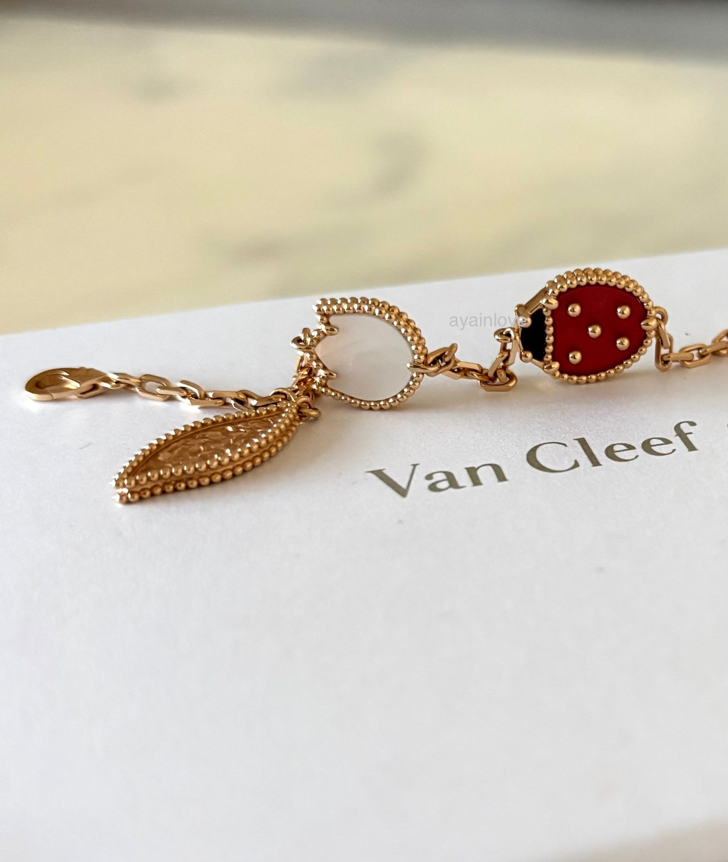 Van Cleef Arpels VCA 5 Motifs Lucky Spring Carnelian, Mother of Pearl and Onyx Bracelet 18KT Rose Gold