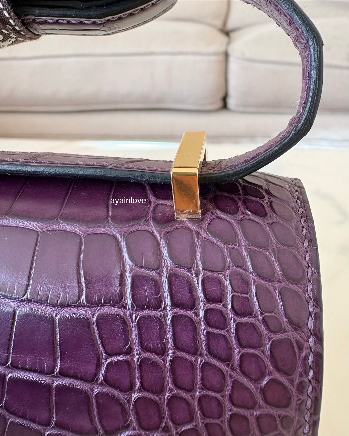 HERMES Constance Mini 18 Amethyst Purple Matte Alligator Leather Gold Hardware Y Stamp