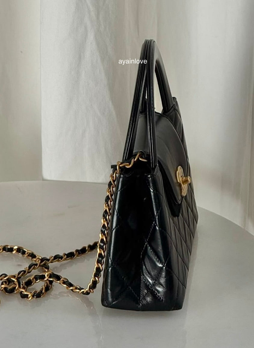 CHANEL Black Calfskin Mini Kelly 19cm Shopping Bag Gold Hardware