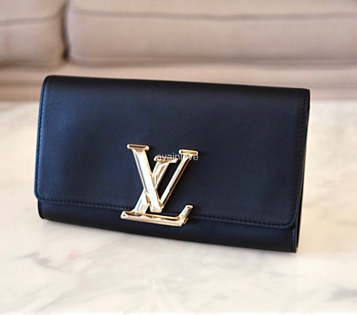 LOUIS VUITTON Black Calfskin Louise Pochette Clutch GM Bag