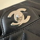 CHANEL 16S Black Caviar Chevron Classic Square Mini Flap Bag Silver Hardware