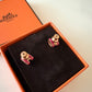 HERMES H Pop Mini Framboise Stud Earrings Rose Gold Hardware