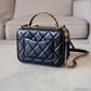 CHANEL 23S Black Lambskin Pick Me Up Quilted Vanity Case Camera Bag Gold Hardware