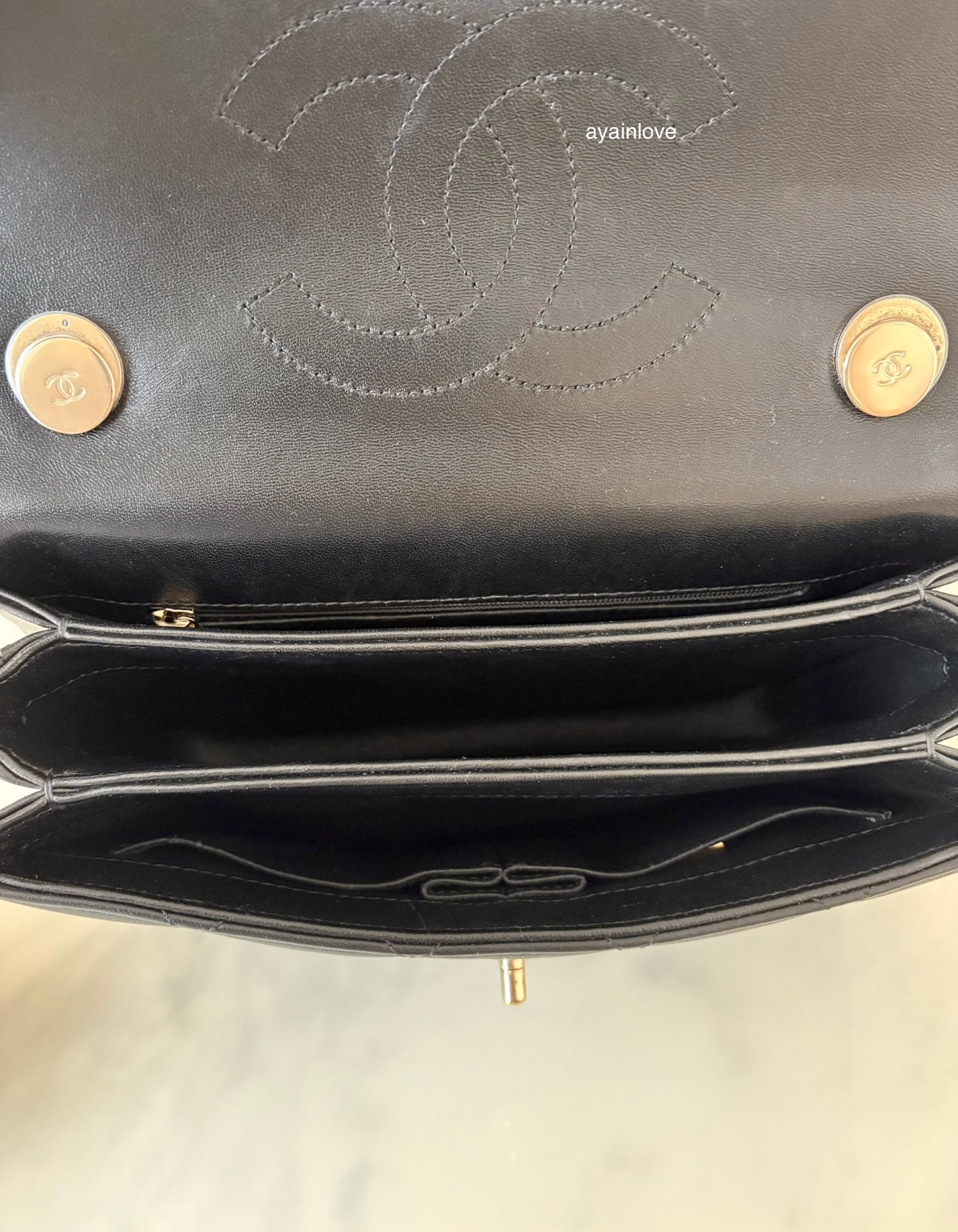 CHANEL Black Small Trendy Flap Bag Microchipped Light Gold Hardware