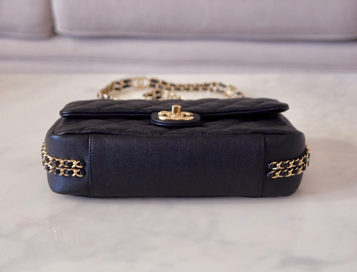 CHANEL 23C Black Caviar CC You 24cm Small Flap Bag Gold Hardware
