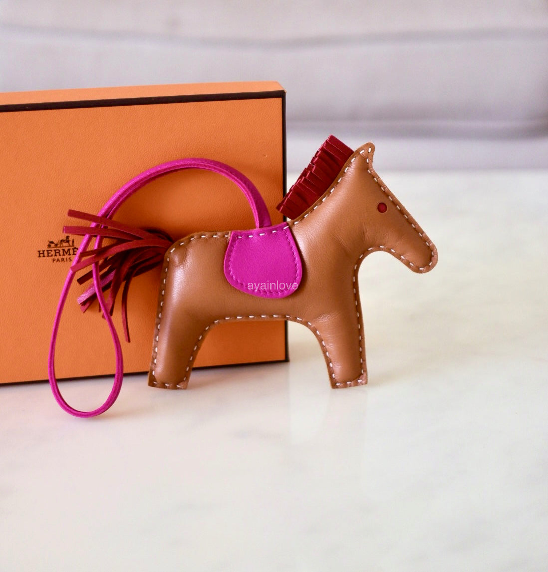 HERMES Rodeo MM Tricolour Gold/Rubies/Rose Pourpre Bag Charm