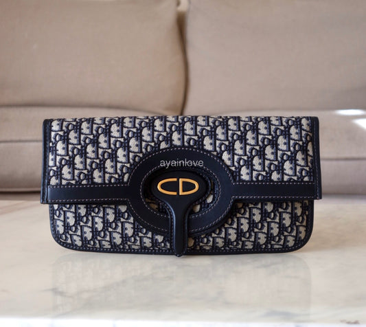 DIOR Blue Oblique Jacquard Fold Over Clutch Bag