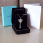 TIFFANY & CO Enchant Butterfly Key Pendant Necklace 950 Platinum White Diamonds and 18KT Rose Gold Pink Diamonds