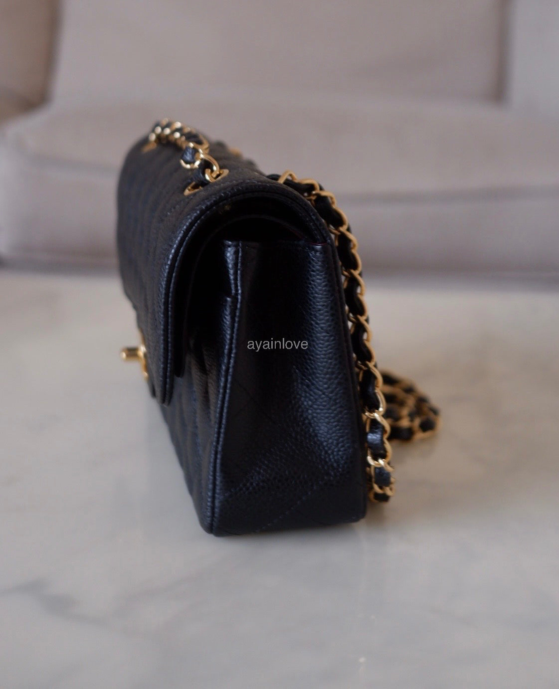 CHANEL Black Caviar Quilted Small Classic Flap Bag Gold Hardware