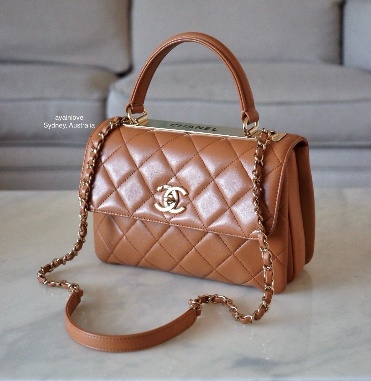 CHANEL Dark Beige Small Trendy Flap Bag Light Gold Hardware