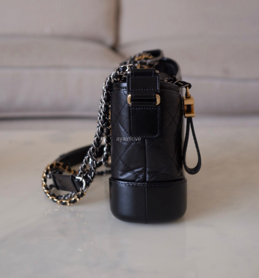 CHANEL Black Calf Skin Small Gabby Gabrielle Bag Mixed Hardware