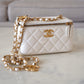 CHANEL Iridescent White Caviar Rectangular Vanity on Adjustable Chain Strap Oversized CC Gold Hardware