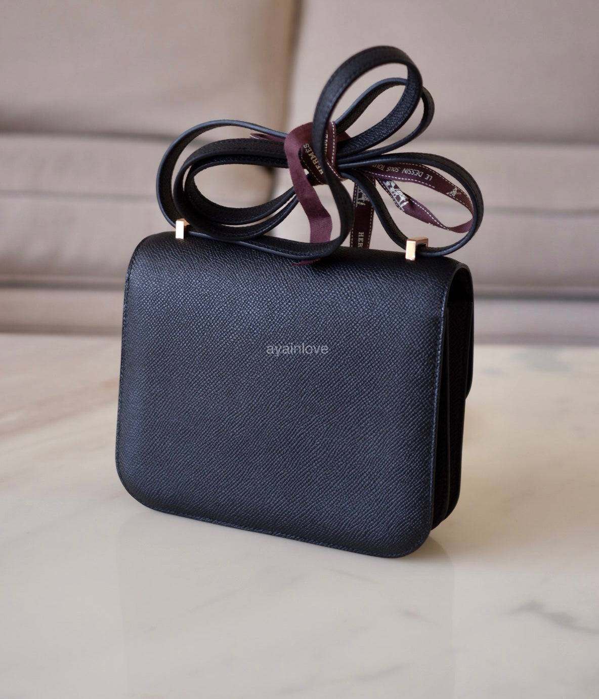 HERMES Constance Mini 18 Noir Black Epsom Rose Gold Hardware W Stamp