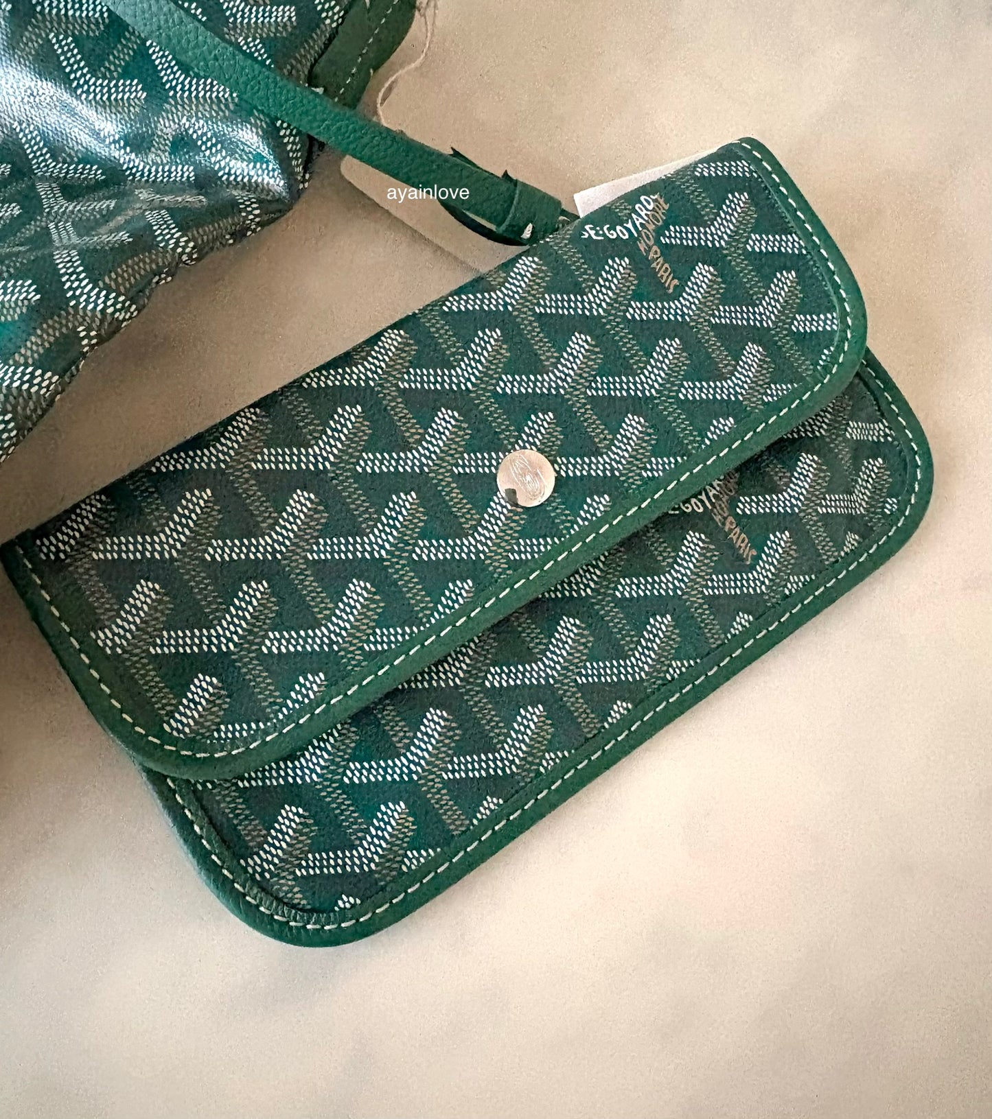 GOYARD Green Goyardine Hobo Boheme PM Bag with Blue Heart Stamp