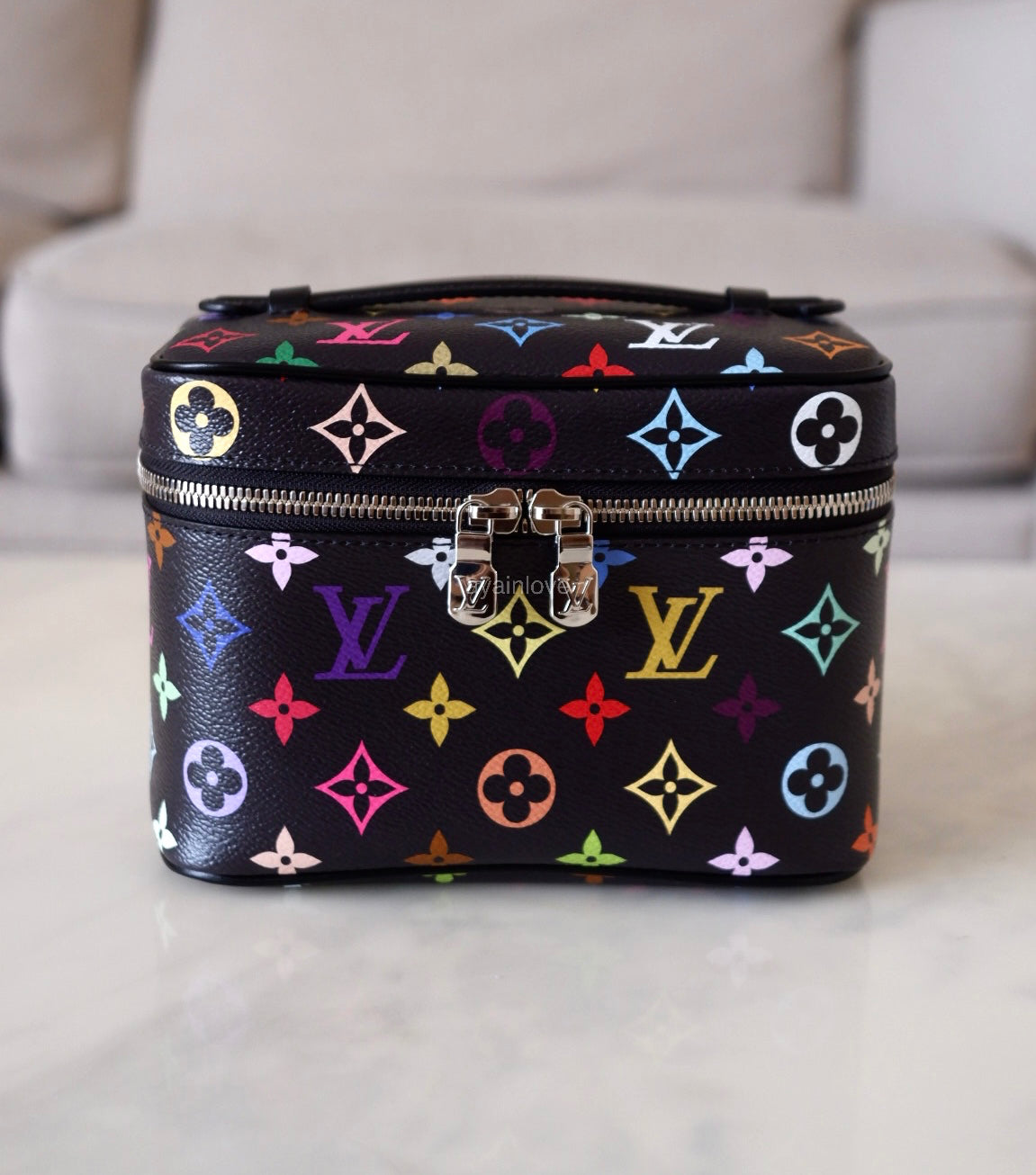 LOUIS VUITTON LV x TM Black Multicolour Murakami Rainbow Nice Mini Bag