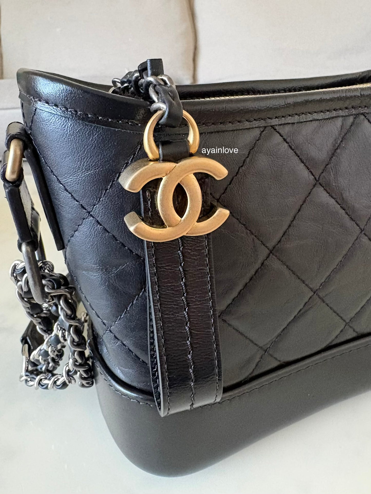 CHANEL Black Calf Skin Small Gabby Gabrielle Bag Mixed Hardware
